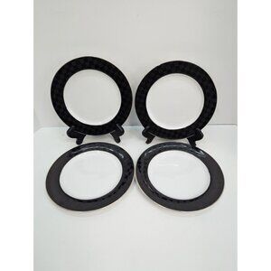 Nikko Fine China Black Tie Patra 8" Salad Plate Silver Trim Set of 4